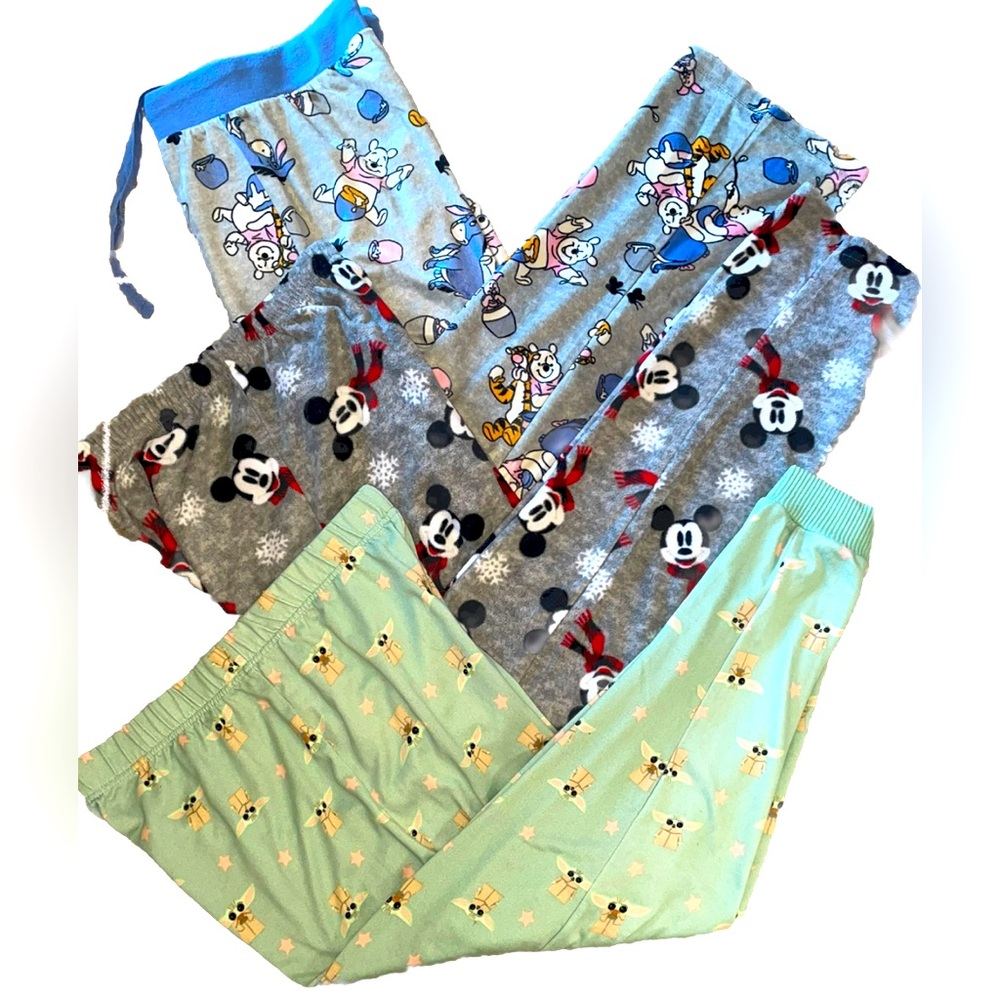 Disney & Star Wars Pajama Bottoms Women’s Small S Mickey Winnie Pooh Baby Yoda